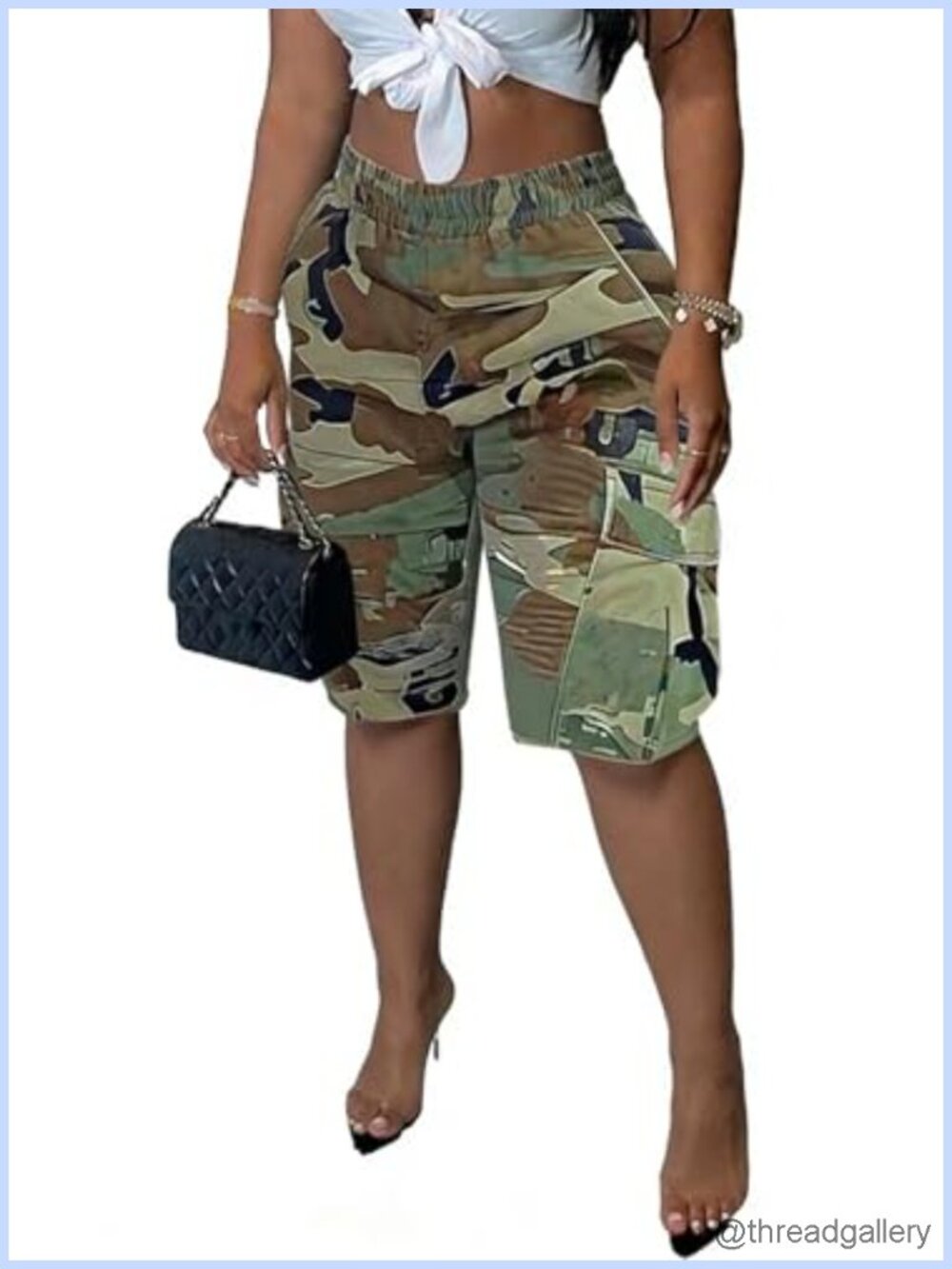 Camo Cargo Shorts Baggy Elastic Waist Bermuda Streetwear